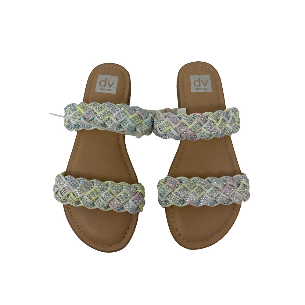 DV Dolce Vita Kid's Cristal Rainbow Braided Rhinestone Slip On Sandals Size 4